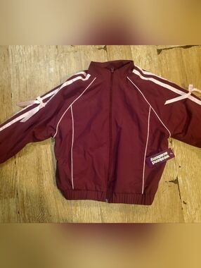 Maroon Windbreaker Track Jacket with Pink Bow Details